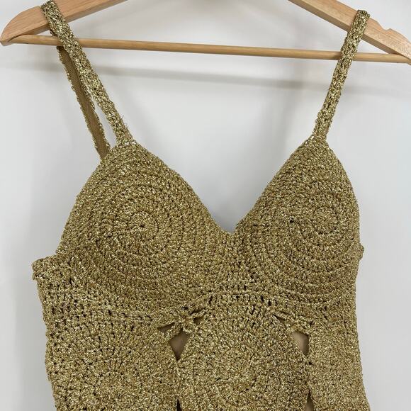 SIMON MILLER | NWT Beep Beep Mini Dress in Star Gold Lurex Crochet S - Picture 7 of 13